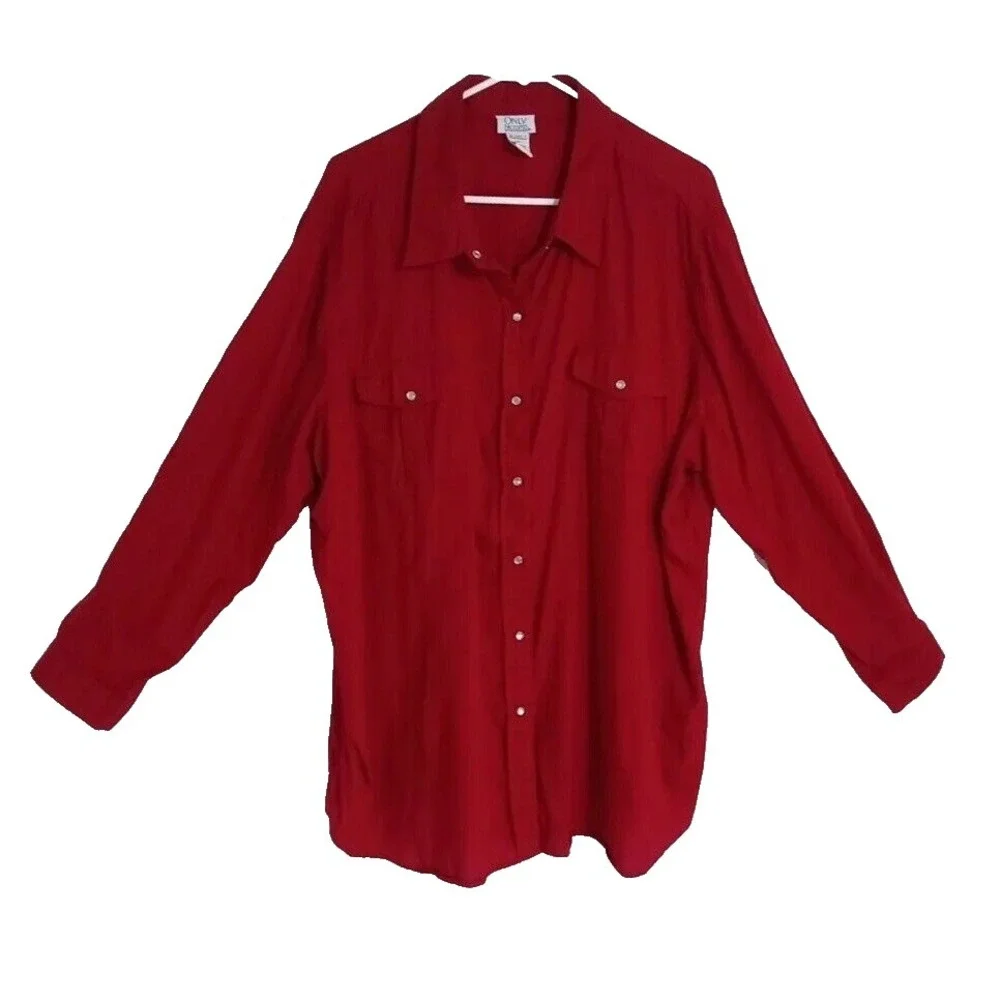 Only‎ Necessities Shirt 2X Western Prairie Farm Pearl Snap Front Cotton Long Sl